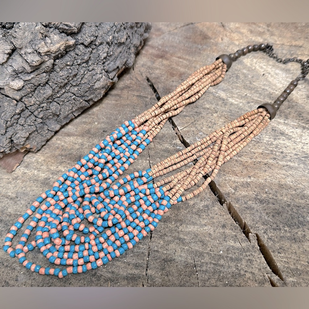 Layered wooden bead adjustable necklace